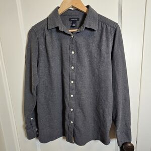 Women's Medium Lands' End 100% Baumwolle Gray Button-Up Shirt